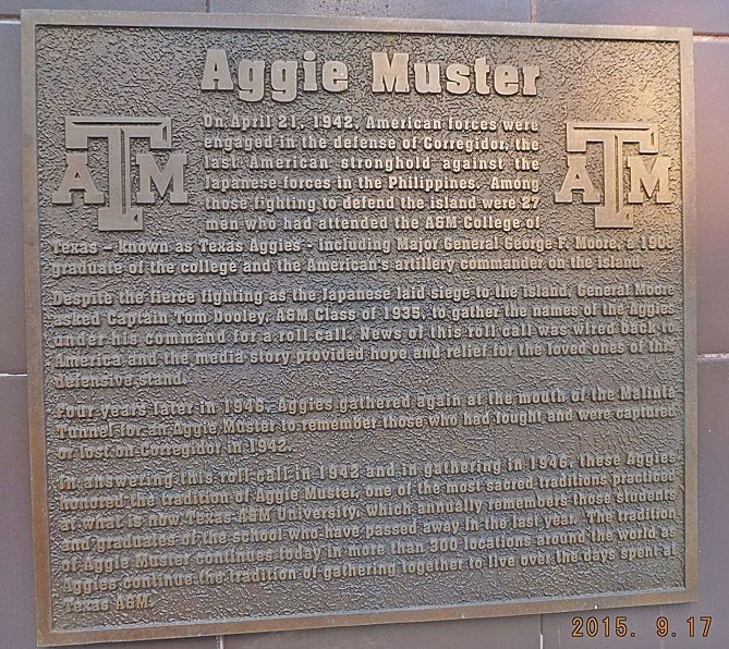AGGIE MUSTER MEMORIAL ON CORREGIDOR Heritage Bn.